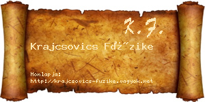 Krajcsovics Füzike névjegykártya